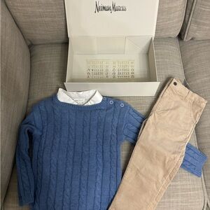 Neiman Marcus Blue Sweater with Cable Knit Design